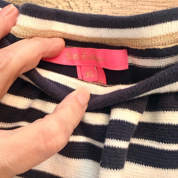 Lilly Pulitzer Perelle Off Shoulder Sweater XS Navy White and Gold - Picture 5 of 10